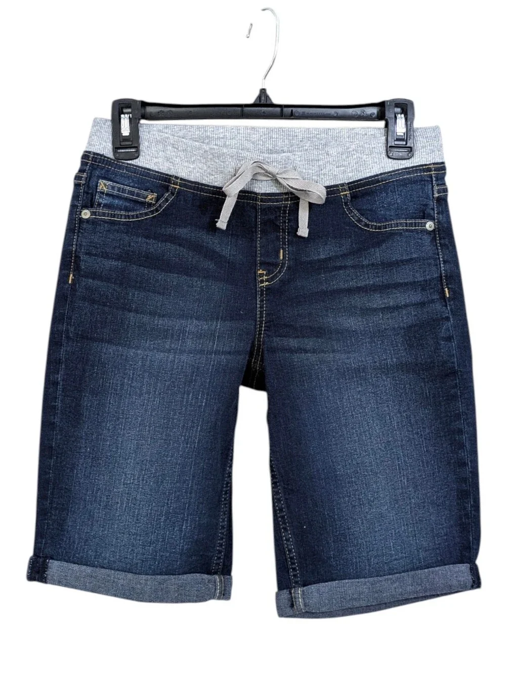 Justice Pull On Stretch Waist Bermuda Length Cuffed Jean Shorts - Size 16 Girls